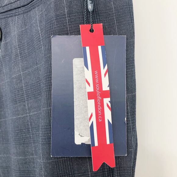 SOUL OF LONDON Mens Dress Pants 42R Navy Blue Glen Plaid Flat Front NWT - Picture 7 of 10